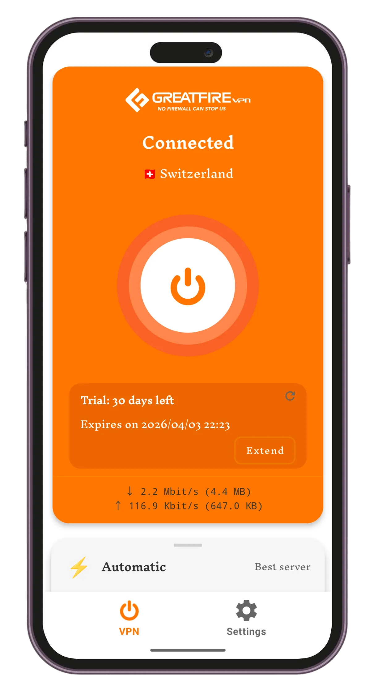 GreatFireVPN automatically selects the best server